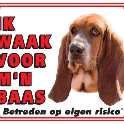 Stickerkoning Basset Hound Waakbord - Ik waak voor mijn baas