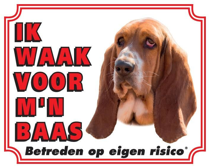 Stickerkoning Basset Hound Waakbord - Ik waak voor mijn baas