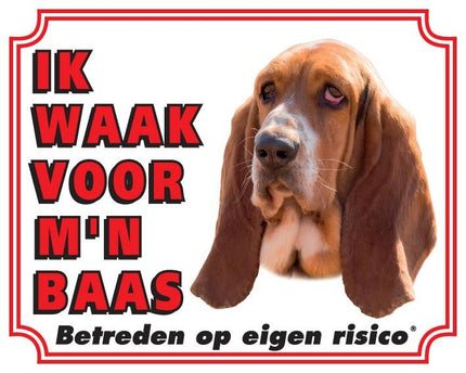 Stickerkoning Basset Hound Waakbord - Ik waak voor mijn baas