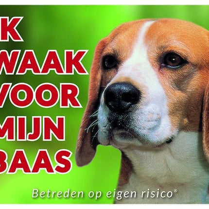 Stickerkoning Beagle Waakbord - Ik waak voor mijn baas