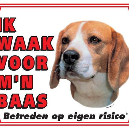 Stickerkoning Beagle Waakbord - Ik waak voor mijn baas