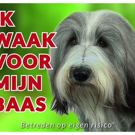 Stickerkoning Bearded Collie Waakbord - Ik waak voor mijn baas