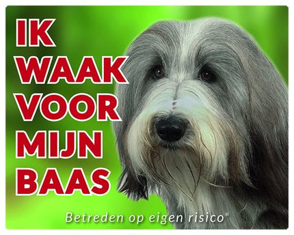 Stickerkoning Bearded Collie Waakbord - Ik waak voor mijn baas