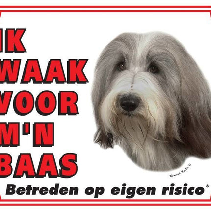 Stickerkoning Bearded Collie Waakbord - Ik waak voor mijn baas