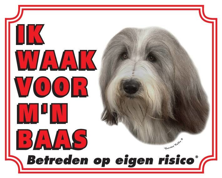 Stickerkoning Bearded Collie Waakbord - Ik waak voor mijn baas