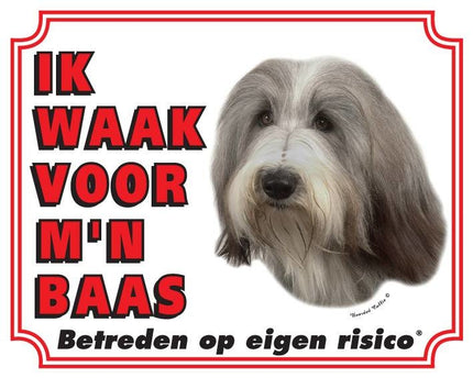 Stickerkoning Bearded Collie Waakbord - Ik waak voor mijn baas