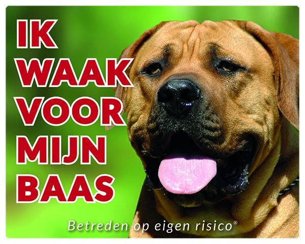 Stickerkoning Boerboel Waakbord - Ik waak voor mijn baas