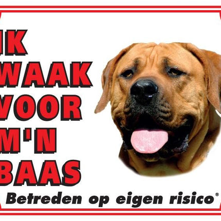 Stickerkoning Boerboel Waakbord - Ik waak voor mijn baas