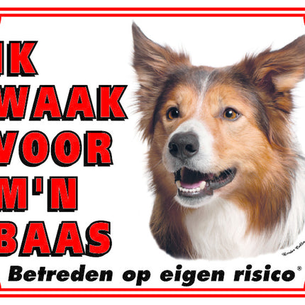 Stickerkoning Border Collie Waakbord - Ik waak voor mijn Baas