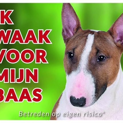 Stickerkoning Bull Terrier Waakbord - Ik waak voor mijn baas