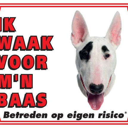 Stickerkoning Bull Terrier Waakbord - Ik waak voor mijn baas