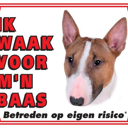 Stickerkoning Bull Terrier Waakbord - Ik waak voor mijn baas