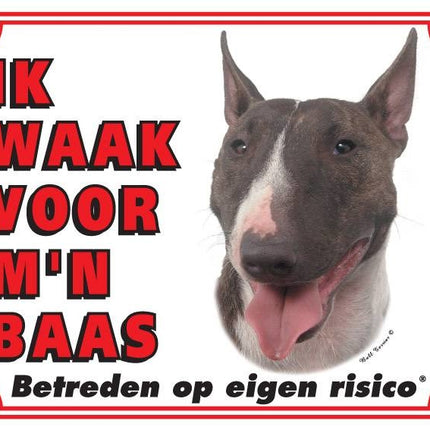 Stickerkoning Bull Terrier Waakbord - Ik waak voor mijn baas