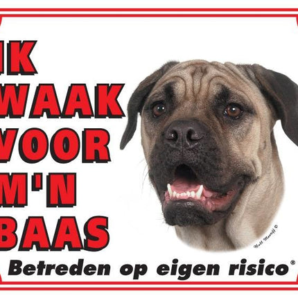 Stickerkoning Bullmastiff Waakbord - Ik waak voor mijn baas