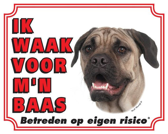 Stickerkoning Bullmastiff Waakbord - Ik waak voor mijn baas