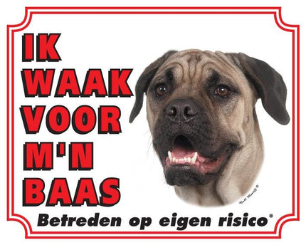 Stickerkoning Bullmastiff Waakbord - Ik waak voor mijn baas