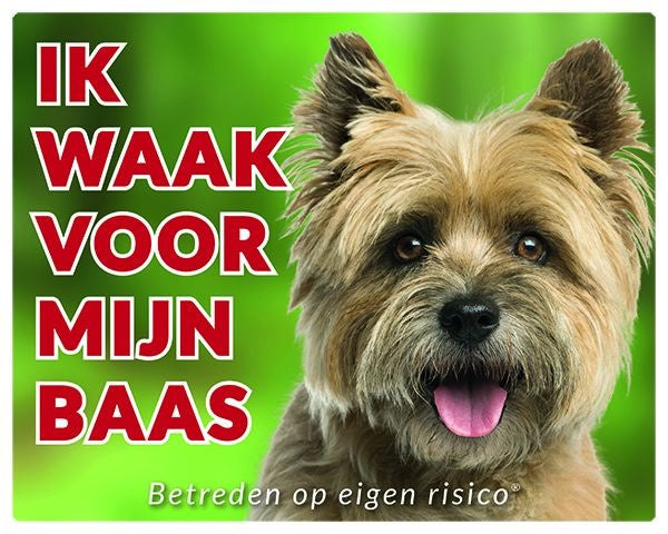 Stickerkoning Cairn Terrier Waakbord - Ik waak voor mijn baas Blond