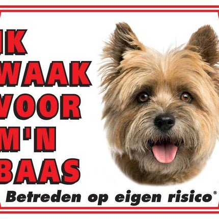 Stickerkoning Cairn Terrier Waakbord - Ik waak voor mijn baas Blond