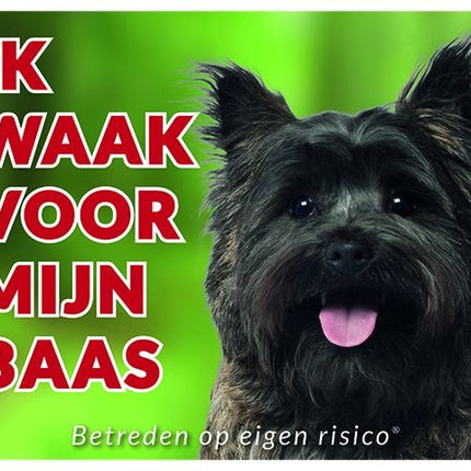 Stickerkoning Cairn Terrier Waakbord - Ik waak voor mijn baas Bruin