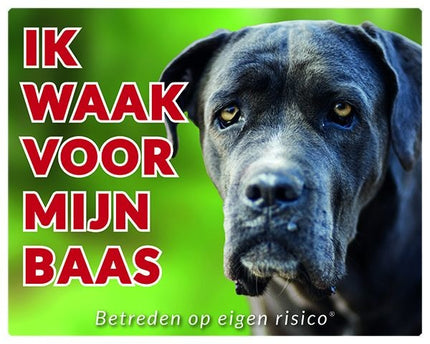 Stickerkoning Cane Corso Waakbord - Ik waak voor mijn baas