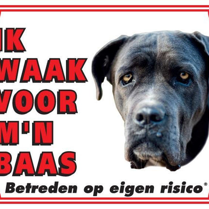 Stickerkoning Cane Corso Waakbord - Ik waak voor mijn baas