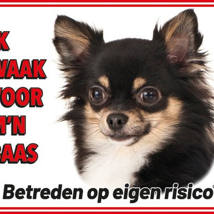 Stickerkoning Chihuahua Langhaar Zwart Waakbord