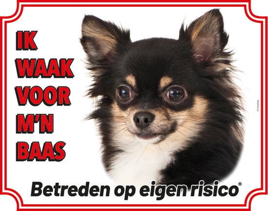 Stickerkoning Chihuahua Langhaar Zwart Waakbord