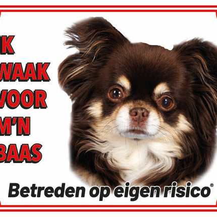 Stickerkoning Chihuahua Langhaar Zwart Waakbord