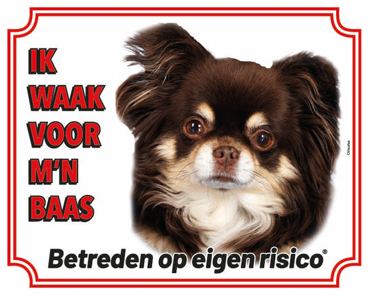 Stickerkoning Chihuahua Langhaar Zwart Waakbord