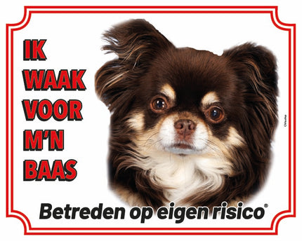 Stickerkoning Chihuahua Langhaar Zwart Waakbord