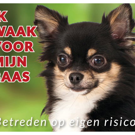Stickerkoning Chihuahua Langhaar Zwart Waakbord