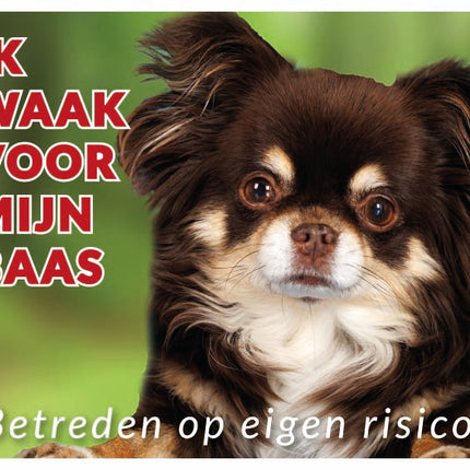 Stickerkoning Chihuahua Langhaar Zwart Waakbord
