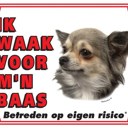 Stickerkoning Chihuahua Waakbord - Langhaar Ik waak voor mijn