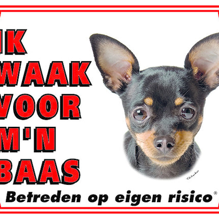 Stickerkoning Chihuahua Waakbord  Zwart - Ik waak voor mijn Baas