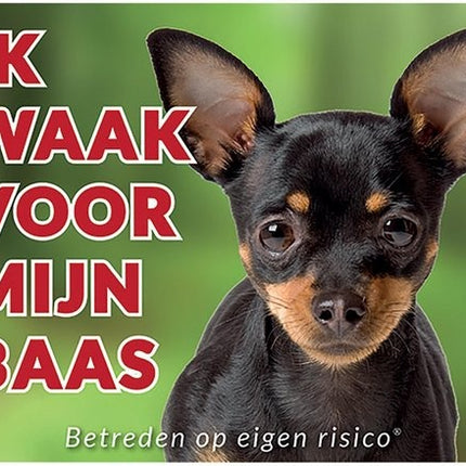 Stickerkoning Chihuahua Waakbord  Zwart - Ik waak voor mijn Baas