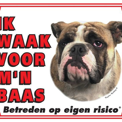 Stickerkoning Engelse Bulldog Waakbord - Ik waak voor mijn baas