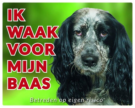 Stickerkoning Engelse Cocker Spaniel Waakbord - Ik waak voor mijn