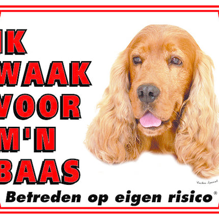 Stickerkoning Engelse Cocker Spaniel Waakbord - Ik waak voor mijn Baas