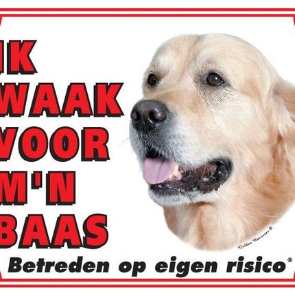 Stickerkoning Golden Retriever Waakbord - Ik waak voor mijn baas