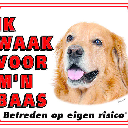 Stickerkoning Hovawart Waakbord Blond - Ik waak voor mijn Baas