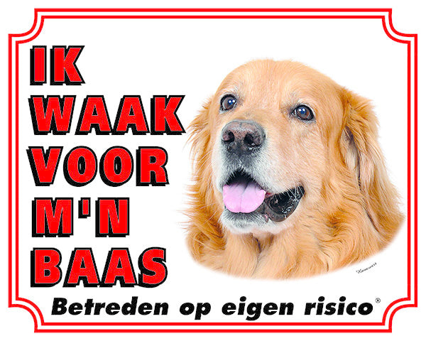 Stickerkoning Hovawart Waakbord Blond - Ik waak voor mijn Baas