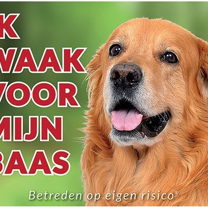 Stickerkoning Hovawart Waakbord Blond - Ik waak voor mijn Baas