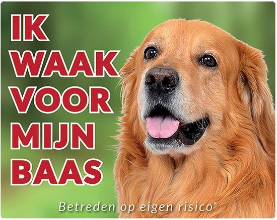 Stickerkoning Hovawart Waakbord Blond - Ik waak voor mijn Baas