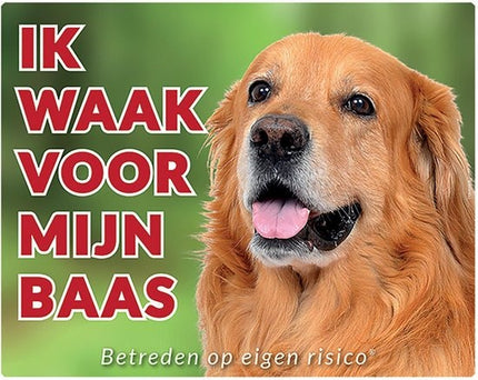 Stickerkoning Hovawart Waakbord Blond - Ik waak voor mijn Baas
