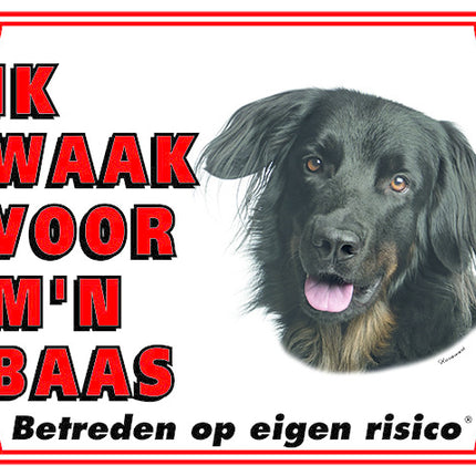 Stickerkoning Hovawart Waakbord - Ik waak voor mijn Baas
