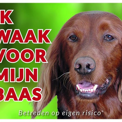Stickerkoning Ierse Setter Waakbord - Ik waak voor mijn baas