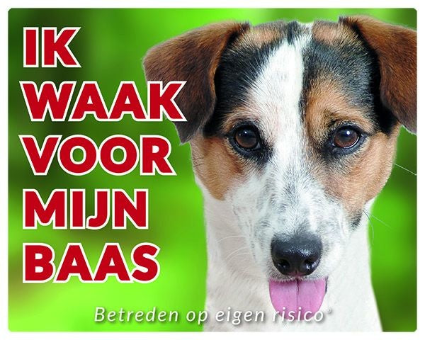 Stickerkoning Jack Russell Terrier Waakbord - Ik waak voor Gladhaar