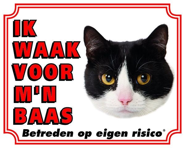 Stickerkoning Katten Waakbord - Ik waak voor mijn baas zwart-wit