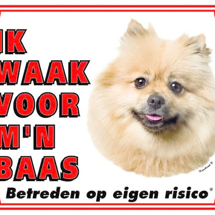 Stickerkoning Keeshond Waakbord - Ik waak voor mijn Baas