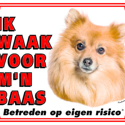 Stickerkoning Keeshond Waakbord - Ik waak voor mijn Baas